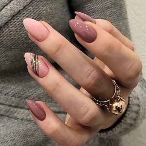 24 Pcs PINK GOLDEN UV GEL Finish Long French Tip Artificial ful cover Nail Extension All Size Nails WITH NAILS APPLY KIT.